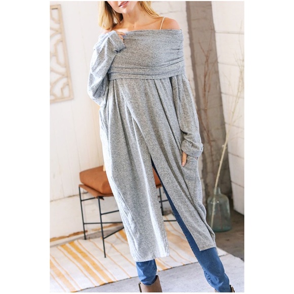 027 Cozy Off Shoulder Hacci Tunic Top - Picture 3 of 3